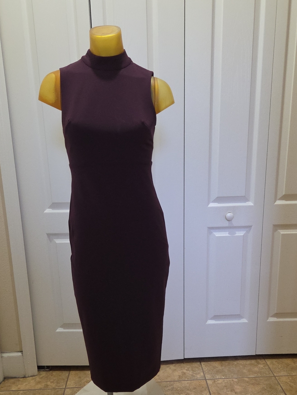 Express Sleeveless Mock-Neck Bodycon Dress in Plum